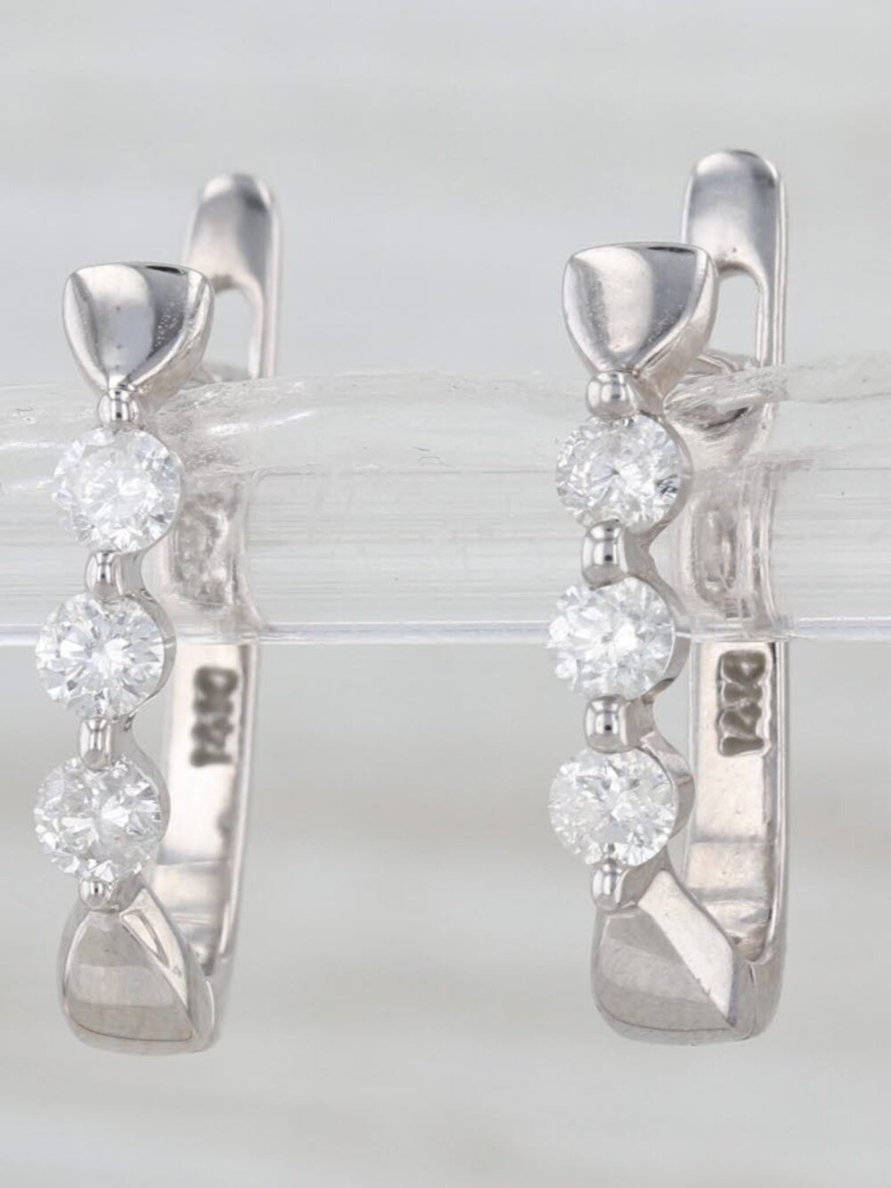 0.40ctw Diamond 3-Stone Journey Drop Earrings 14k White Gold Snap Top